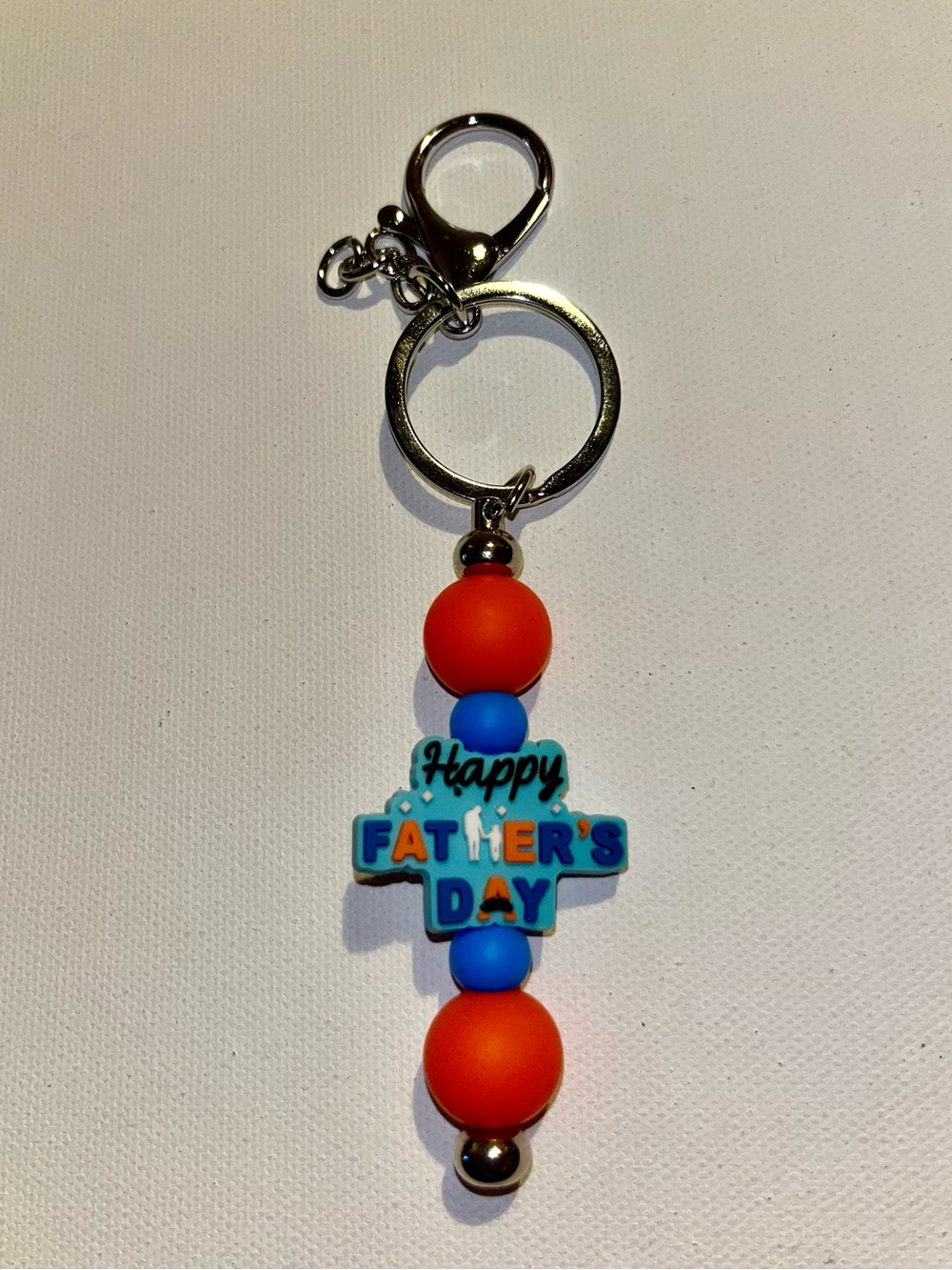 ‘Happy Father's Day’ Keychain w/Father & Child & Orange & Blue Accents